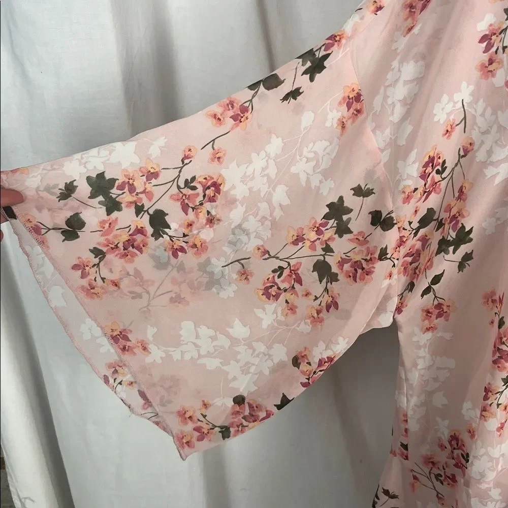 PerSeption Concept Pink Floral Frilly Longline Shawl Cardigan